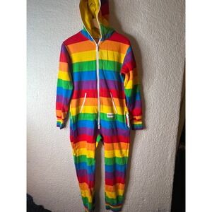 Tipsy Elves Rainbow Striped Adult Onesie Jumpsuit XS Pride Festival Pajama